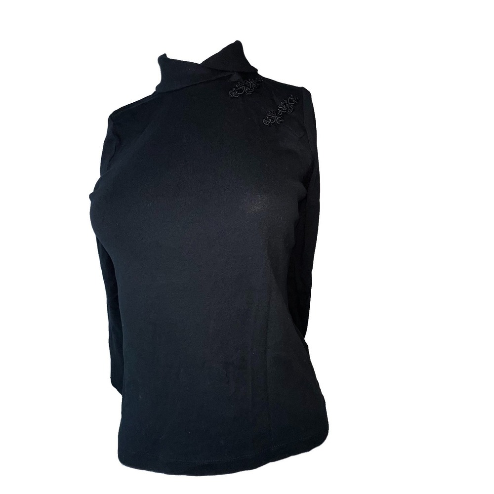 Lauren Ralph Lauren Petite Women's PM Black Long Sleeve Top Chinese Frog Buttons